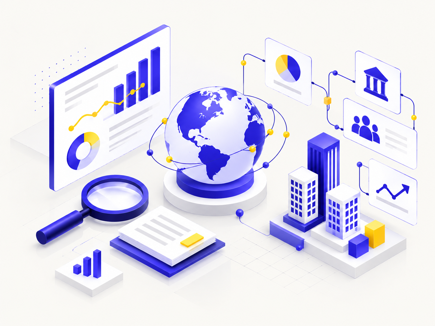 Global Analytics Globe with Market Dashboards